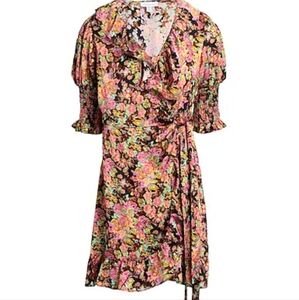 Topshop Floral Wrap Dress,NWOT, Satin Silky Size 4 Ruffled,Side Tie